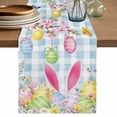 thumbnail image 1 of Happy Easter Table Runner 108 Inches, Spring Watercolor Bunny Eggs Flower Blue Plaid Bed Runner Dresser Scarves Tabletop for Indoor Outdoor Parties/Ceremony/Banquet, 13"x 108", 1 of 8