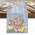 thumbnail image 1 of Happy Easter Table Runner - 120 Inch Long, Kitchen Dining Table Runner Dresser Scarves, Spring Easter Eggs Bunny Floral Blue Wood Farmhouse Decor for Coffee Tables Wedding Party Banquet, 1 of 8