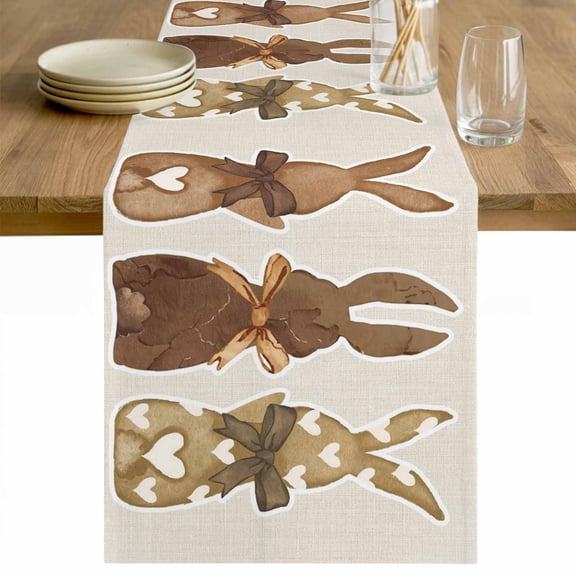 Happy Easter Table Runner 36 Inches Long Farmhouse Dress Scarves, Vintage Brown Rabbits Love Heart Balloon Dining Tablerunner for Coffee Table/Kitchen Island/Party Décor, Small 13" x 36"