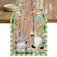 thumbnail image 1 of Happy Easter Table Runner - 60 Inch Long Gnomes Rabbit Flowers Green Check Wooden Cotton and Linen Blended Dress Scarves Farmhouse Table Runner for Kitchen Dining, Coffee Table, 13" x 60", 1 of 8