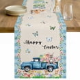 thumbnail image 1 of Happy Easter Table Runner - 60 Inch Long Spring Truck Bunny Butterfly Blue Plaid Cotton and Linen Blended Dress Scarves Farmhouse Table Runner for Kitchen Dining, Coffee Table, 13" x 60", 1 of 8