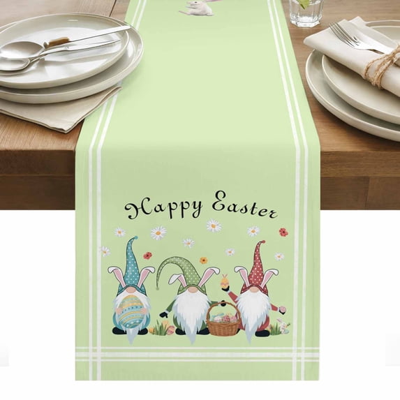 Happy Easter Table Runner - 72 Inch Long, Kitchen Dining Table Runner Dresser Scarves, Cute Gnomes Eggs Spring Daisy Flowers Green Farmhouse Decor for Coffee Tables Wedding Party Banquet