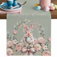 thumbnail image 1 of Happy Easter Table Runner, Easter Rabbit Pink Floral Leaf Sage Green Background Cotton Linen Kitchen Table Decoration Washable Dining Tabletop Runners for Home Party Decor 13x60 Inches, 1 of 9