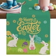 thumbnail image 1 of Happy Easter Table Runner, Easter Rabbits Eggs Floral Grass Green Background Cotton Linen Kitchen Table Decoration Washable Dining Tabletop Runners for Home Party Decor 13x36 Inches, 1 of 9