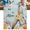 thumbnail image 1 of Happy Easter Table Runner, Spring Bunny He Is Risen Yellow Flower Green Wood Grain Cotton Linen Kitchen Table Decoration Washable Dining Tabletop Runners for Home Party Decor 13x108 Inches, 1 of 9