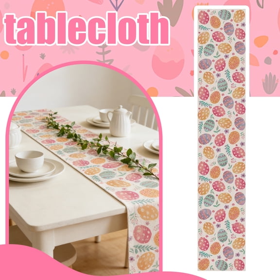 Happy Easter Table Runners Spring Easter Egg Decoration Home Dining Room Kitchen Table Decoration, 33*183Cm Semi-Matte Tablecloth With Cute Patterns, Festive Easter