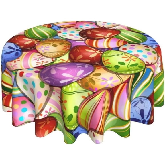Happy Easter Tablecloth 70x70 Inch Round Spring Bunny Eggs Colorful Rabbit Table Covers Table Cloth Wrinkle Resistant Rustic Tablecloth for Home Dining Room Party Decor