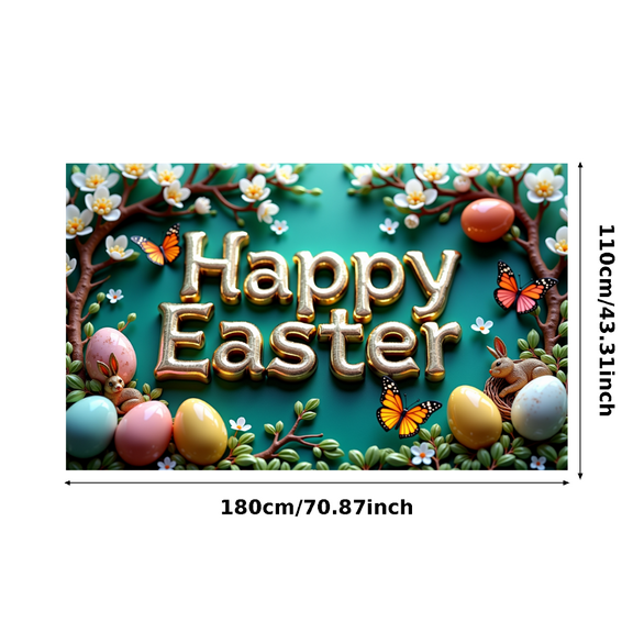 Happy Easter Theme Decorated Banner with Bunny Eggs Butterflies Party Backdrop for Easter Celebrations Easter Parties Photography Props Easter Decorations