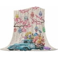 thumbnail image 1 of Happy Easter Throw Blanket Blue Truck Easter Eggs Blanket Spring Holiday Decorations Butterfly Flower Lightweight Warm Soft Cozy Blanket and Throws for Couch Bed Sofa 40" x 50", 1 of 6