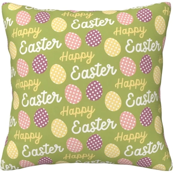 Happy Easter Throw Pillow Covers 18x18 Inch,Easter Eggs Yellow Farmhouse Holiday Cushion Case for Home Sofa Couch Decoration