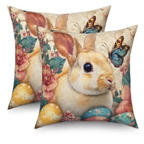 Happy Easter Throw Pillow Covers 18x18 Set of 2,Cute Bunny Eggs Flowers Pillowcases for Sofa Couch Living Room