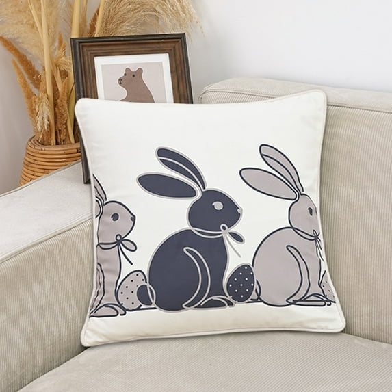Happy Easter Throw Pillow Covers Bunny Rabbit Throw Pillowcase for Spring Easter Home Sofa Couch Bedroom and Outdoor Porch Decor