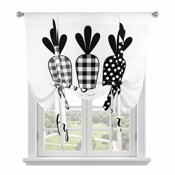 Happy Easter Tie Up Curtains for Windows, Balloon Window Shades, Spring Carrots Country Black and White Plaid Kitchen Window Treatments Roll Up Curtain for Basement/Nursery 52"x45"