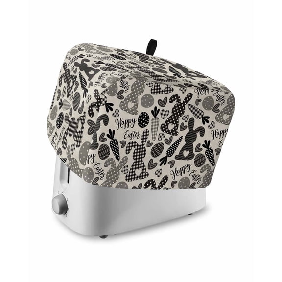 Happy Easter Toaster Cover 2 Slice, Small Kitchen Appliance Covers, Vintage Rabbits Carrots Eggs Love Beige Toaster Oven Cover with Loop, Bread Machine Cover Polyester Dust Cover Protection