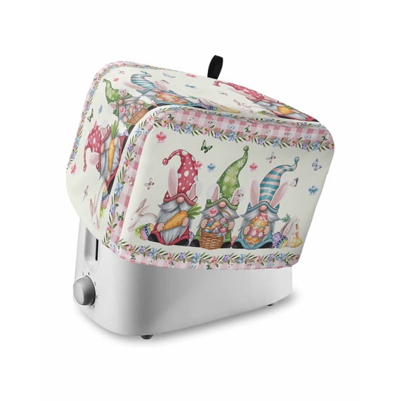Happy Easter Toaster Cover 4 Slice, Large Kitchen Appliance Covers, Funny Gnomes Rabbits Colorful Eggs Plaid Toaster Oven Cover with Loop, Bread Machine Cover Polyester Dust Cover Protection