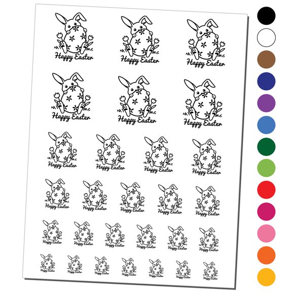 Happy Easter Tulips Bunny Hiding Behind Giant Egg Water Resistant Temporary Tattoo Set Fake Body Art Collection - Yellow