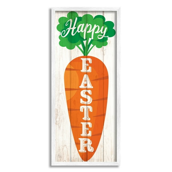 Happy Easter Vertical Rustic Carrot Sign Phrase Inspirational Graphic Art Framed Art Print Wall Art