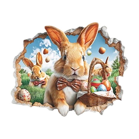 Happy Easter Wall 3D Bunny Wall Easter Eggs Wall Stickers Large Rabbit Wall Decals Removable Cute Bunny Wall Stickers Cartoon Bunny Wall Decals for Kids Stickers Toddlers Skateboarding Stickers Pack