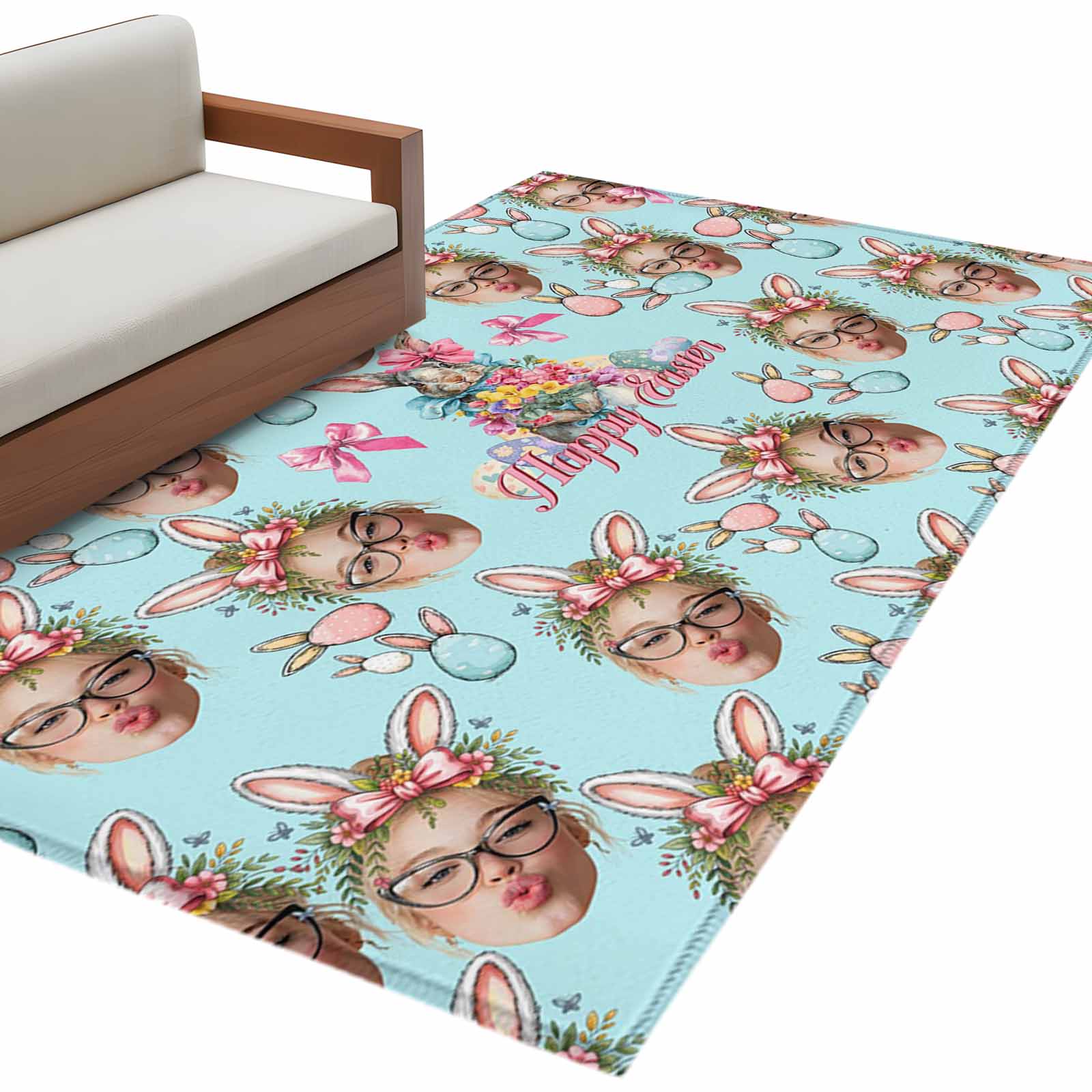 Pink Easter Rug Happy Easter Washable Area Rug 2.7 x 5 ft Cute Rabbit Ears Face Pink ...