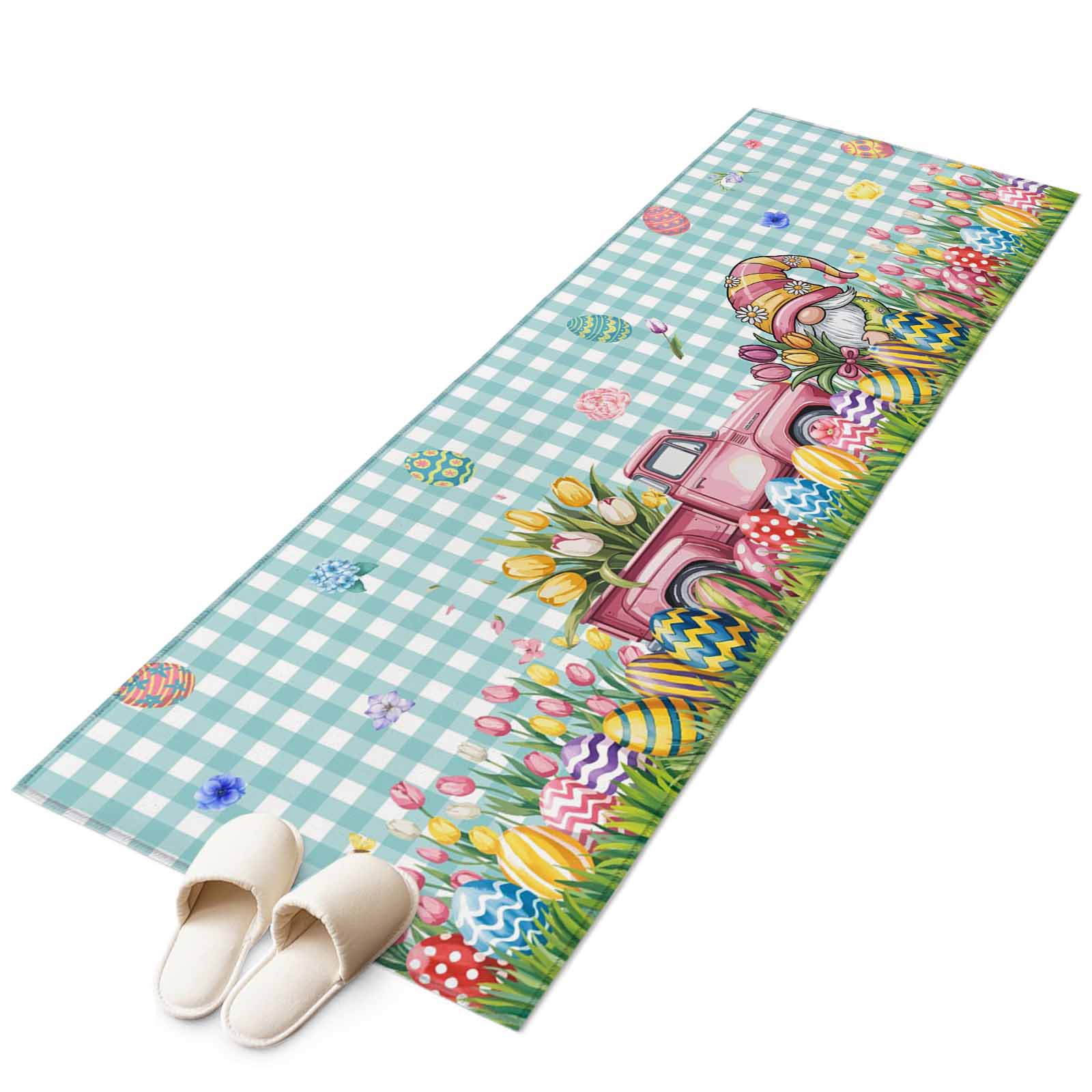 Happy Easter Rug Happy Easter Washable Area Rug 2 x 6 ft Watercolor Spring Truck Gnome ...