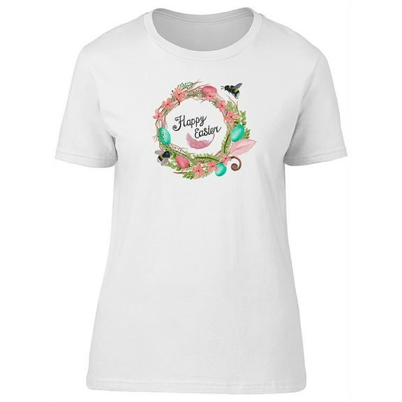 Happy Easter Watercolor Wreath T-Shirt Women -Image by Shutterstock, Female XX-Large