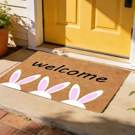 Happy Easter Weclome Doormat Outdoor-Entrance - Easter Bunny-Non-Slip-Spring Porch Home Front Decor Door-Mats 16x24 Inch