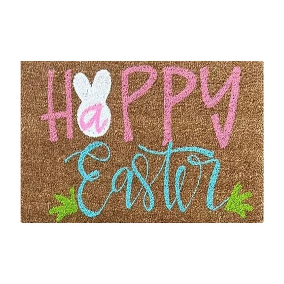 Happy Easter Welcome Sign Floor Mat, Anti-slip Coconut Palm Carpet, Fun Easter Bunny Pattern Printed Floor Mat, Water-Absorbing and Dirt-Repellent Mats for The Porch and the Front Door,K