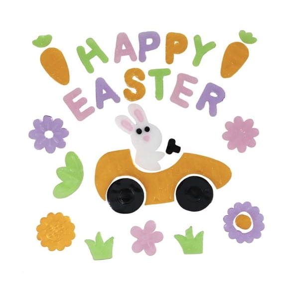 Happy Easter Window Clings 29 Count, Bunny & Carrot Spring Gel Decorations for Windows, Reusable Holiday Window Stickers, 9x9 Inch Sheet