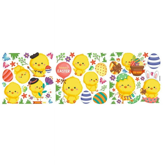 Happy Easter Window Clings Decorations Chick Egg Static Wall Sticker Decals Decor for Easter Home Office
