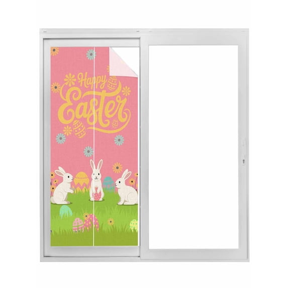 Happy Easter Window Privacy Film, Rabbits Eggs Spring Daisy Floral Grass Pink Static Cling UV Sun Blocking Tint Film Heat Control Windows Films for Bedroom Bathroom, Window Stickers 29.5"x78.7"