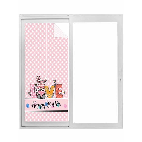 Happy Easter Window Privacy Film, Spring Gnomes Rabbits Eggs Love Flowers Pink Static Cling UV Sun Blocking Tint Film Heat Control Windows Films for Bedroom Bathroom, Window Stickers 29.5"x78.7"