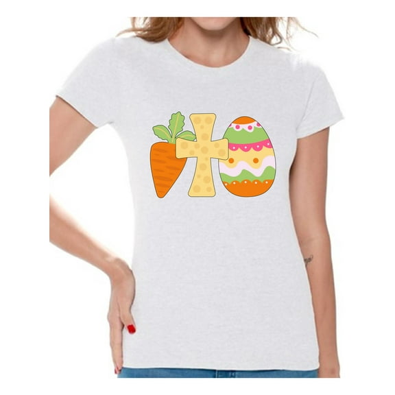 Happy Easter Women's T Shirt Easter Party 2021 Outfit Easter Egg Graphic Novelty Tee Christian Cross Gifts for Her