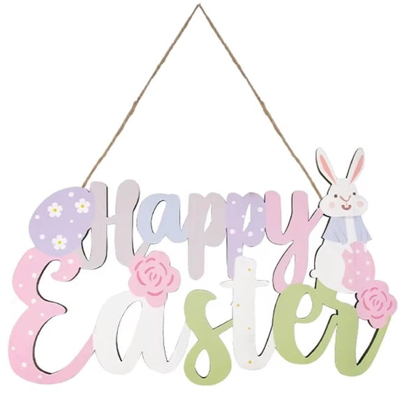 Happy Easter Wooden Hanging Sign Easter Bunny Welcome Wreath Wooden Easter Party Door Pendant Home Decoration Supplies