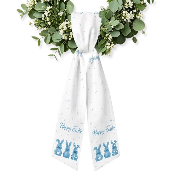 Happy Easter Wreath Sash for Front Door, Green Blue Purple Rabbits Love Heart Floral Wreath Bow Holiday Garland Ribbon Wreath Accessories for Home Yard Porch Doorway Fall Christmas Decorations Gifts
