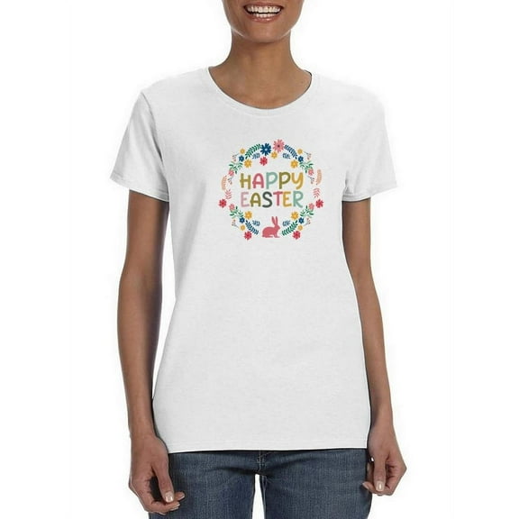 Happy Easter Wreath T-Shirt Women -SPIdeals Designs, Female 4X-Large