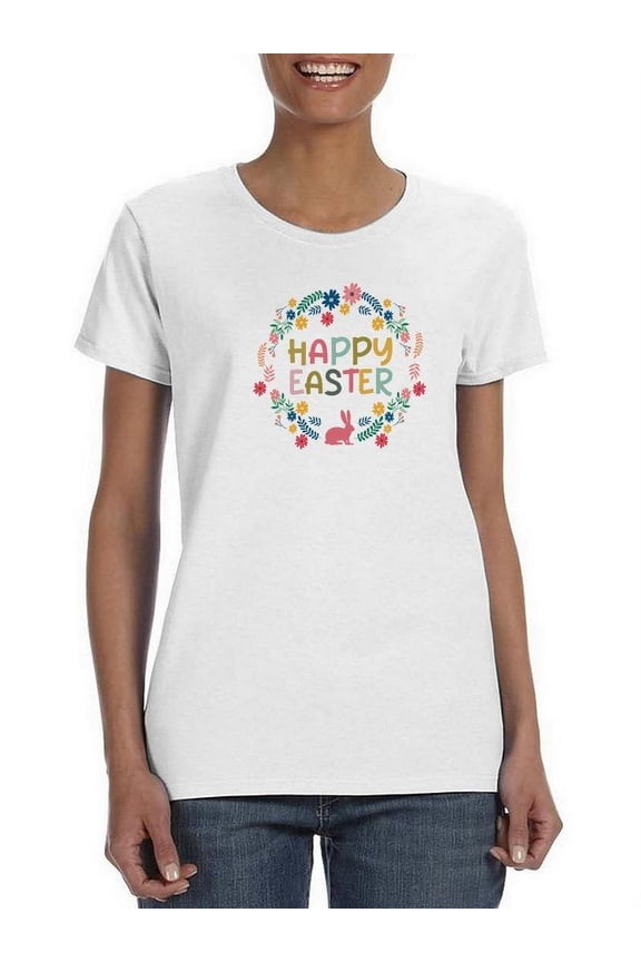 Happy Easter Wreath T-Shirt Women -SPIdeals Designs, Female Medium
