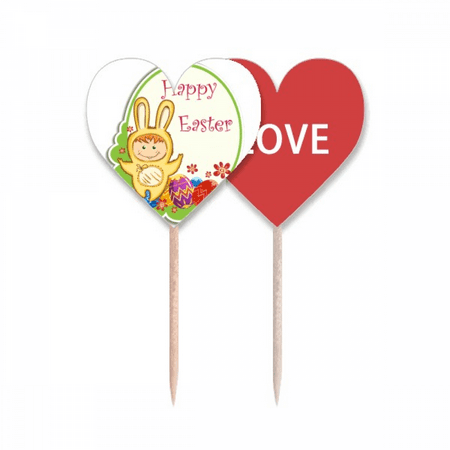 Happy Easter Yellow Bunny Child Egg Culture Toothpick Flag LOVE Heart Lable Cupcake Pick