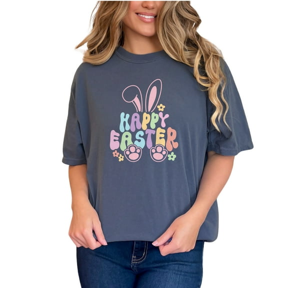 Happy Easter feat. a Cute Bunny Art Favor, Souvenir or Merch, Denim Comfort Colors T-Shirt, Medium