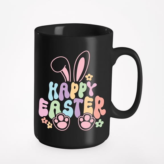 Happy Easter feat. a Cute Bunny Art Favor, Souvenir or Merch Gift, Black 15oz Ceramic Mug
