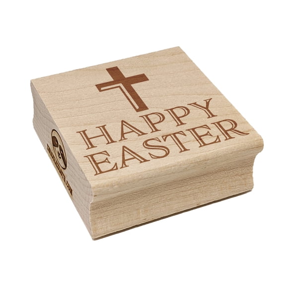 Happy Easter with Cross Square Rubber Stamp Stamping Scrapbooking Crafting - Large 2.75in