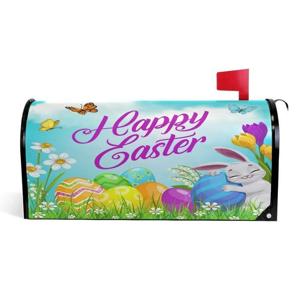 Happy EasterMagnetic Mailbox Cover Mailbox Wrap Post Letter Box Cover Home Decorative for Standard Mailboxes