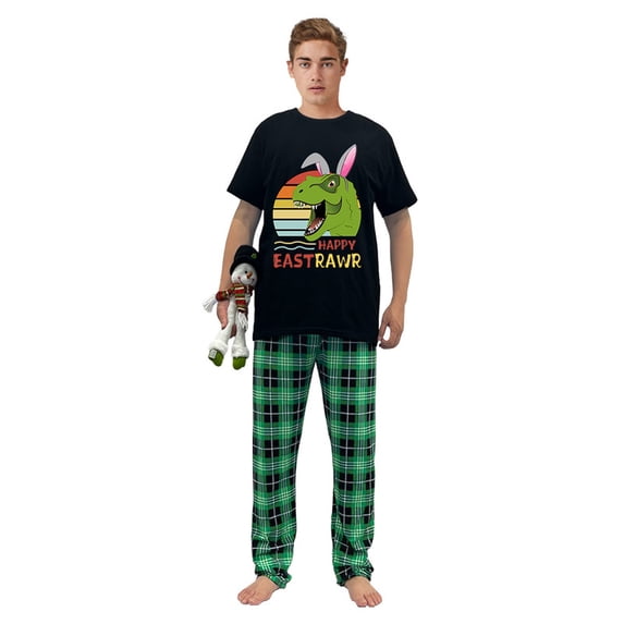 Happy Eastrawr Day Dinosaur Easter Matching Pajamas Short Set(XL,Men)