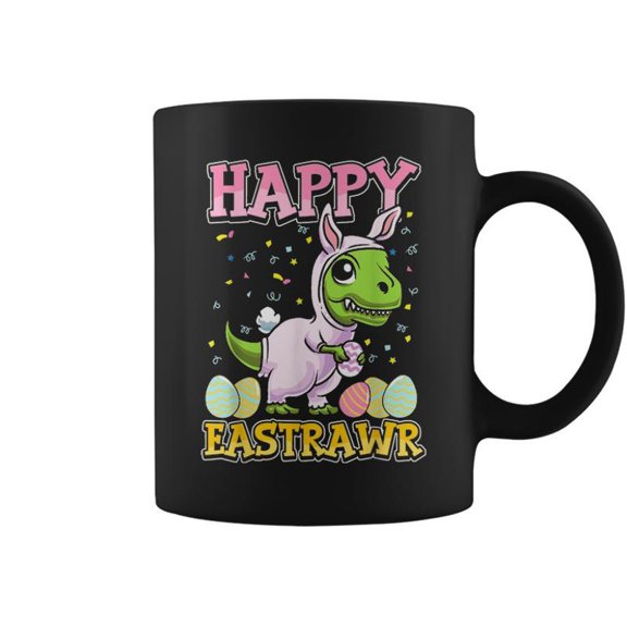 Happy Eastrawr T Rex Dinosaur Easter Bunny Egg V3 Coffee Mugs