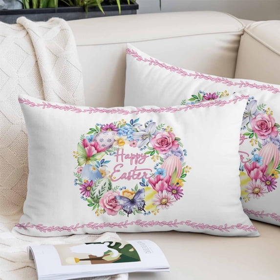 Happy Eatser Pillow Covers 24"x36", Spring Flowers Colorful Eggs Pastoral Butterfly Soft Brushed Microfiber Breathable Throw Pillow Covers, Pillowcase with Zipper for Couch Sofa Bedroom Living Room