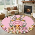 thumbnail image 1 of Happy Eatser Round Area Rug 8Ft Washable Large Circle Rugs for Living Room Dorm, Cute Bunny Colorful Eggs Rustic Flower Plants Pink Non-Slip Carpet Floor Mats Indoor Outdoor Carpet Runner Home Decor, 1 of 8