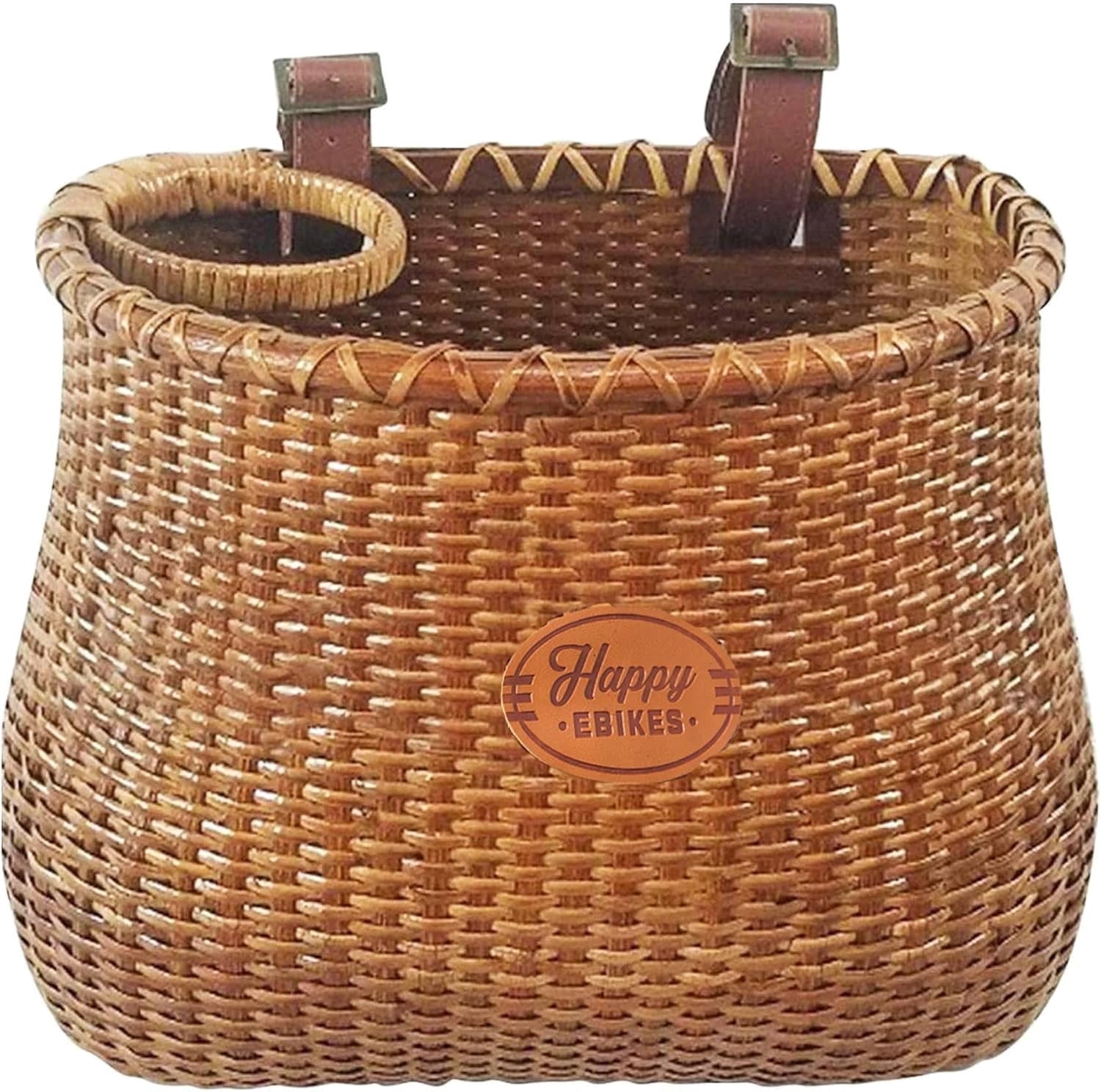 Happy Ebikes Nantucket Style Front Wicker Basket for Bike, Universal Fit E Bike Basket with Leather Straps, Convenient and Portable Bike Basket Front for Easy Carrying