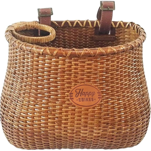 Happy Ebikes Nantucket Style Front Wicker Basket for Bike, Universal Fit E Bike Basket with Leather Straps, Convenient and Portable Bike Basket Front for Easy Carrying