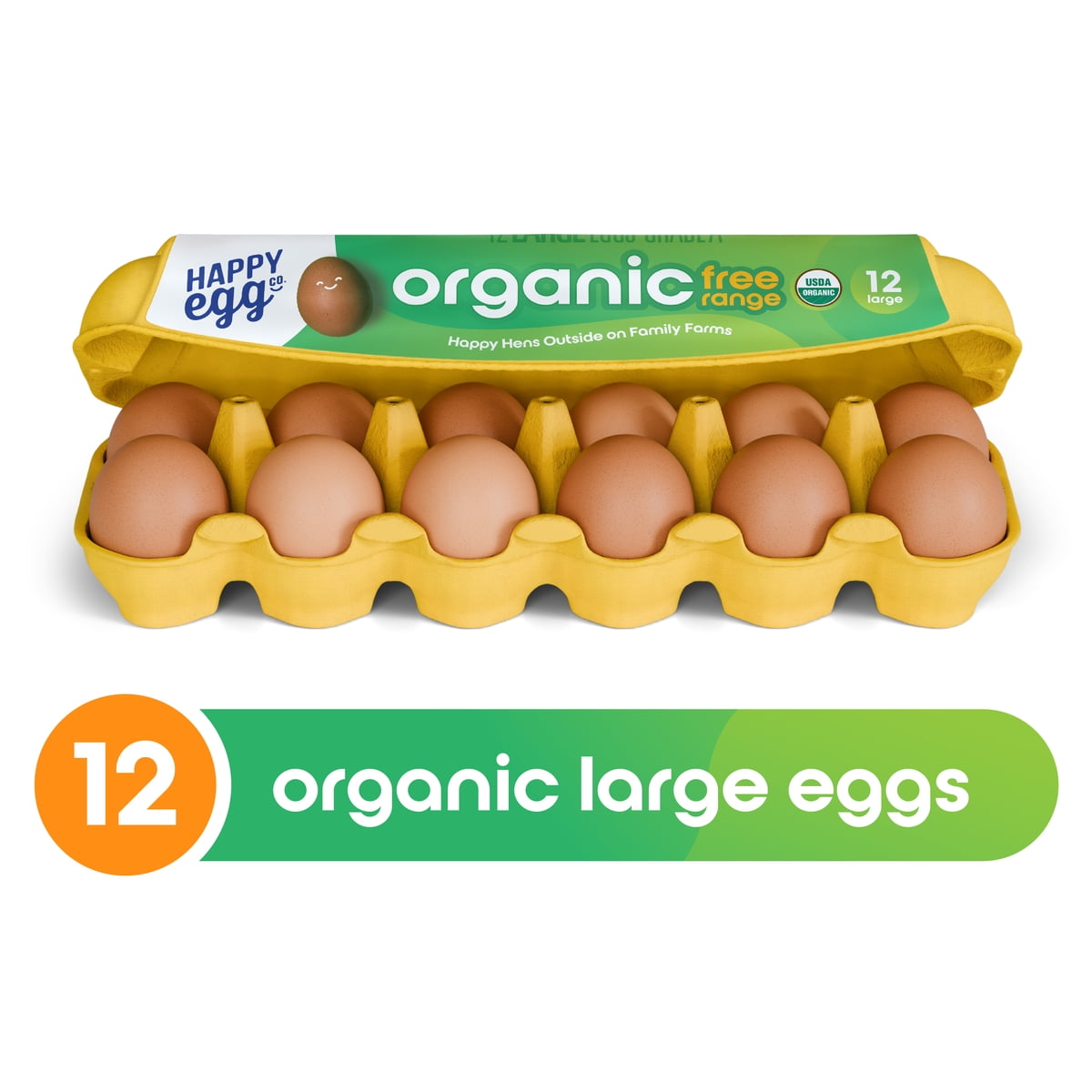 Happy Egg Co. Organic Free-Range Large Brown Eggs, 12 Count (Dozen)