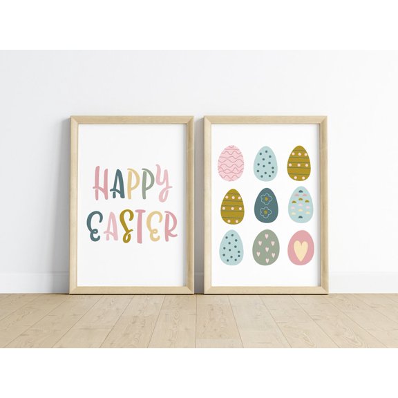Happy Eggs Wall Art Print, Colorful Spring Decor