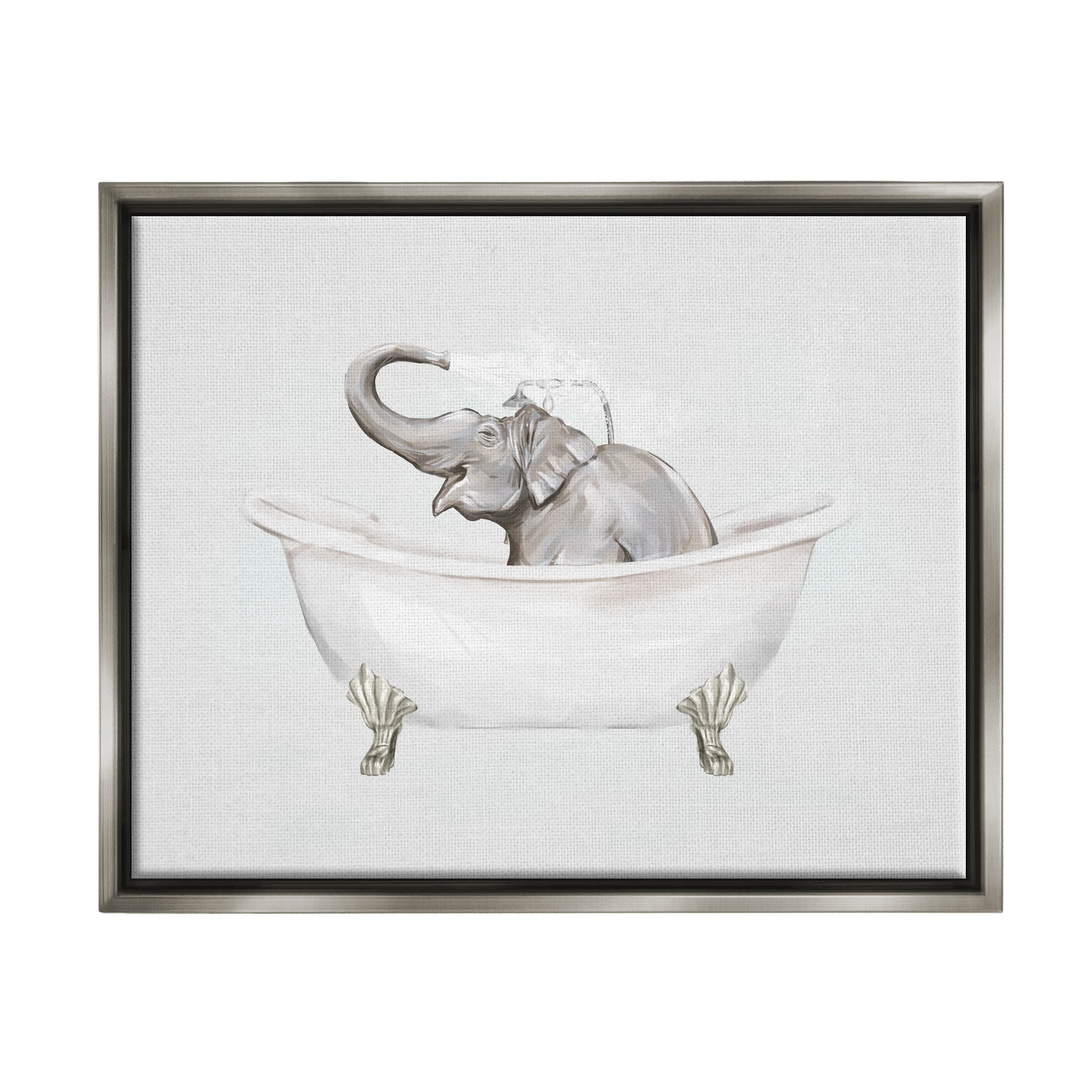 Happy Elephant Splashing Bathtub Animals & Insects Graphic Art Luster Gray Framed Art Print Wall Art